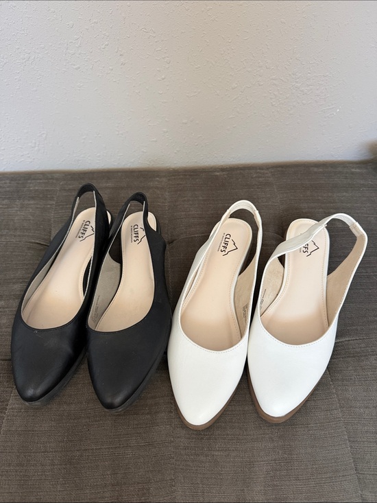 Cliffs by WHITE MOUNTAIN Shoes - Cliffs by WHITE MOUNTAIN Two-Tone Pointed Slingback Flats in Black and White
